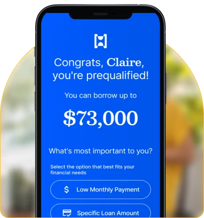 HELOC.com prequalification on a phone over a soft blurred background
